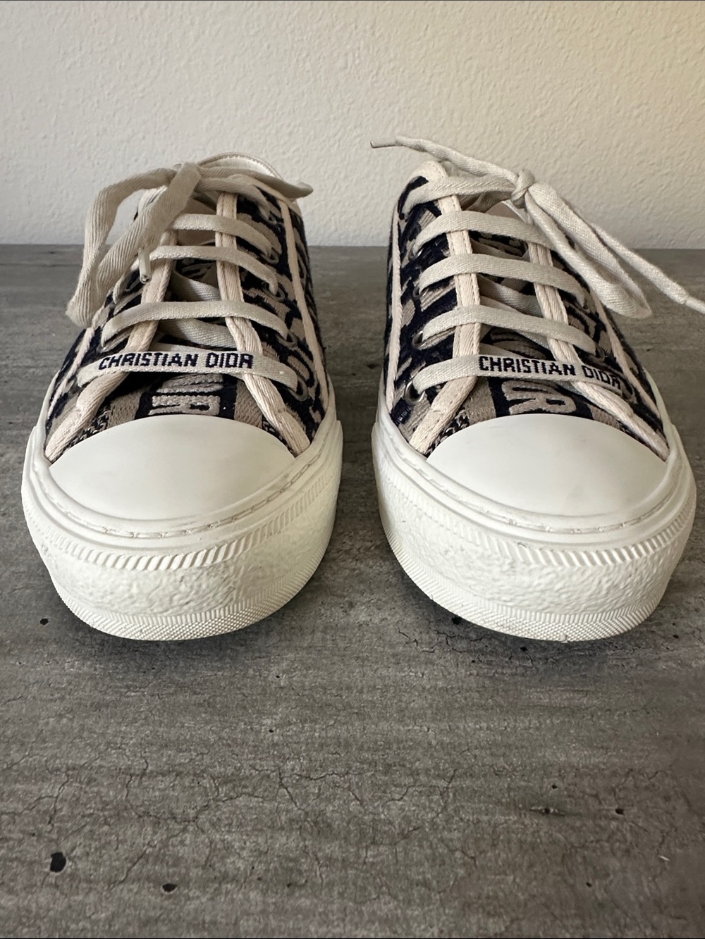 Dior Walk’N’Dior Navy & Cream Oblique Embroidered Logo Low-Top Sneakers Size 38 - Picture 4 of 12